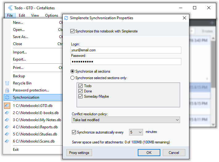 Syncing notes with Simplenote